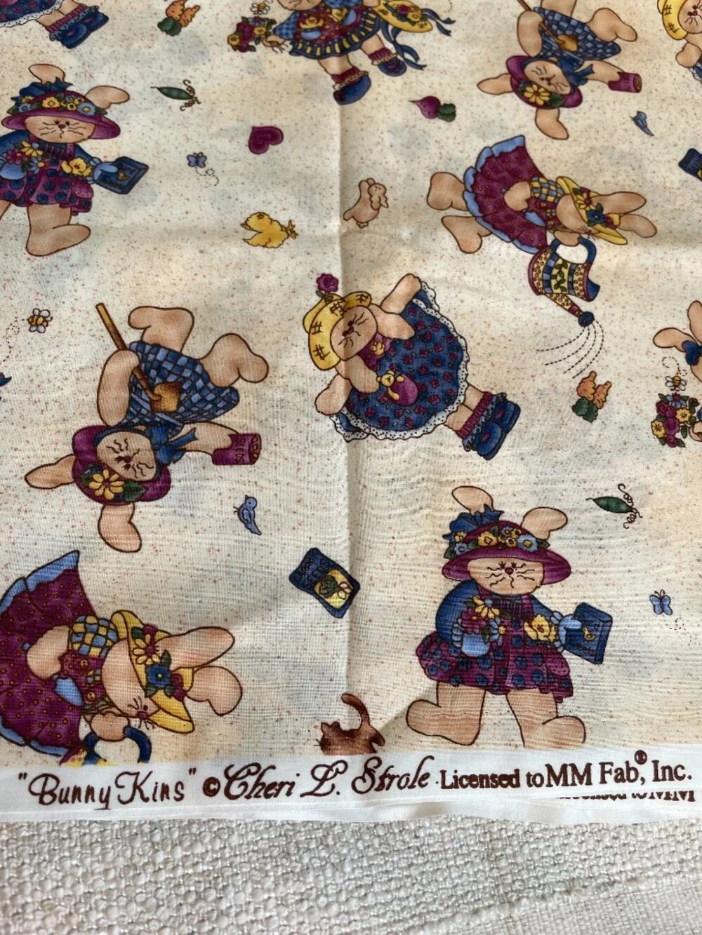 1 7/8y x 44” Vintage Bunny Kins Print Cotton Fabric Crafts Quilting